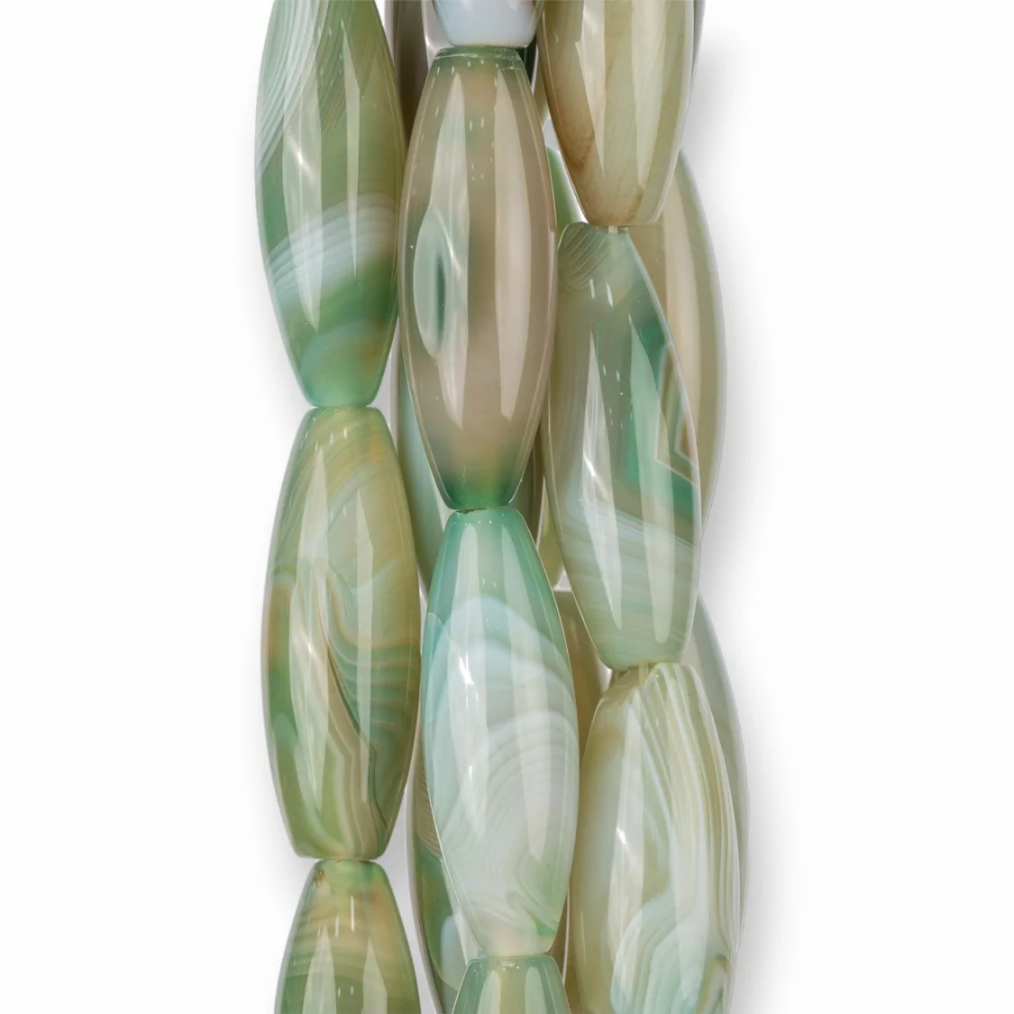 Agata Verde Riso Liscio 14x40mm Verde Chiaro-AGATA VERDE | Worldofjewel.com