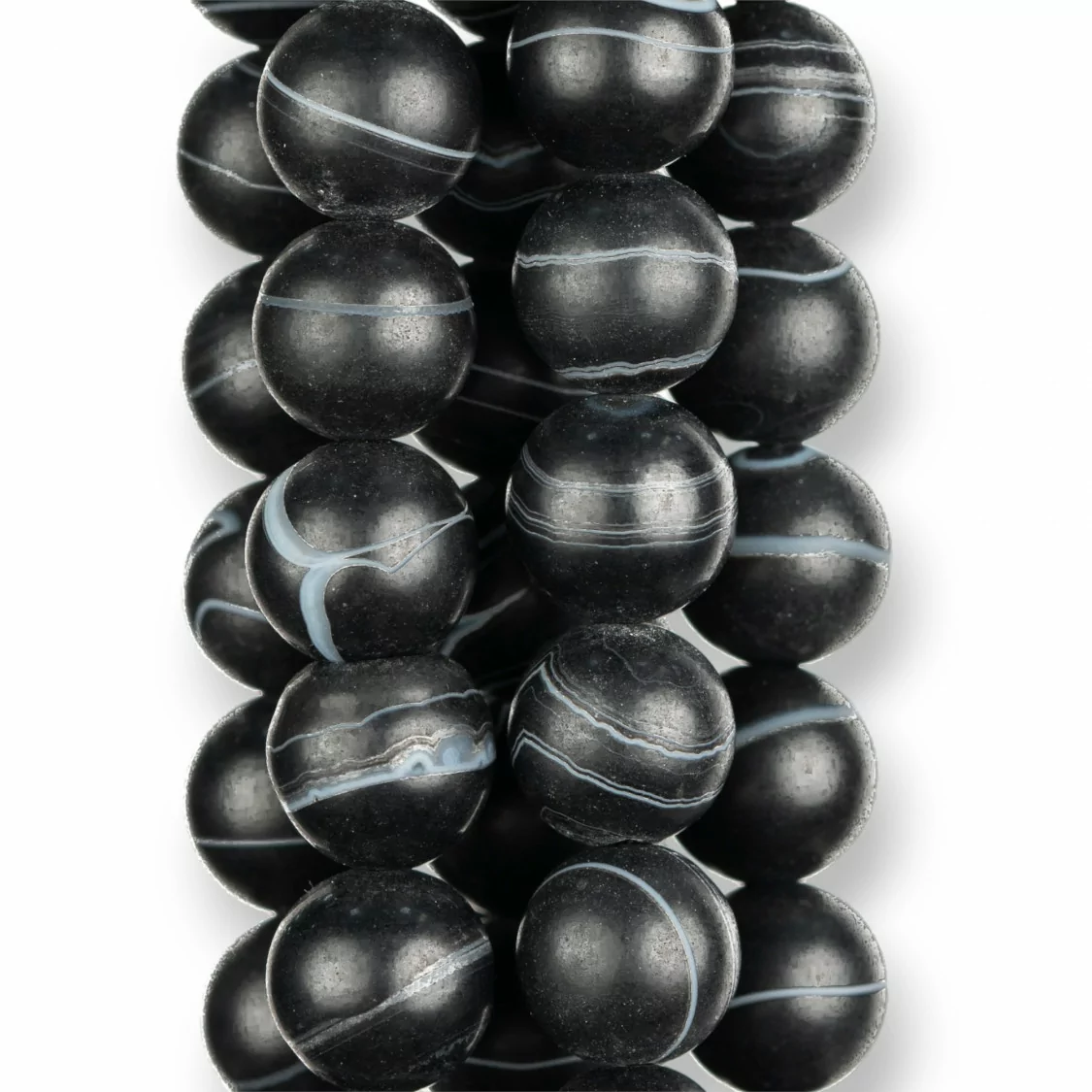 Agata Nera Satinato Opaco (Matte) Tondo Liscio 12mm-AGATA NERA STRIATA | Worldofjewel.com