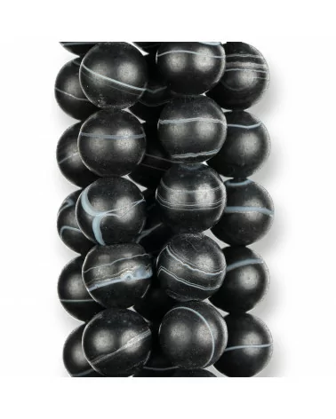 Agata Nera Satinato Opaco (Matte) Tondo Liscio 12mm-AGATA NERA STRIATA | Worldofjewel.com