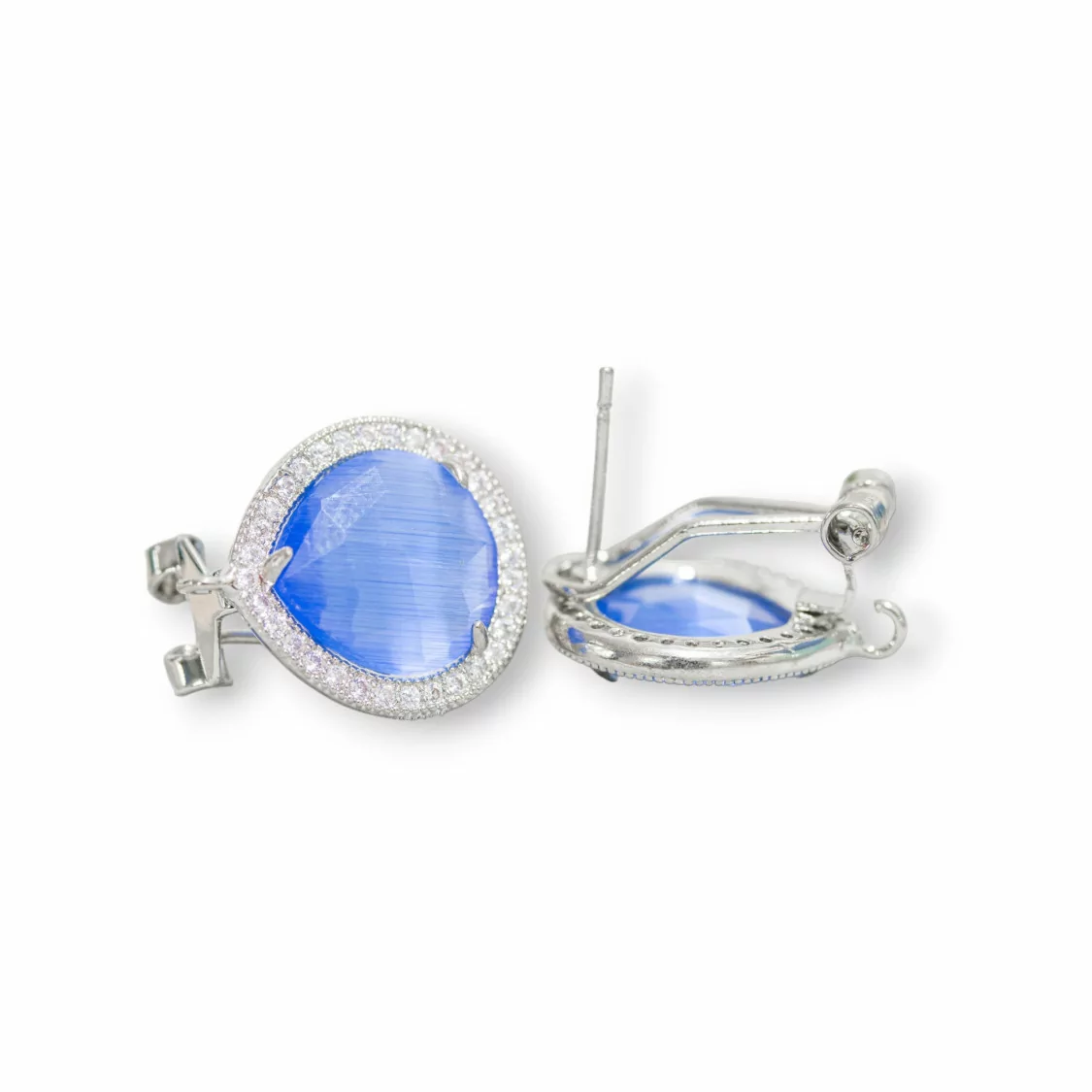 Base Per Orecchini A Perno Chiuso Di Ottone Con Cristalli Goccia Zirconata 5 Paia Rodiato Blu-BASI CON PIETRE E PERLINE | Worldofjewel.com