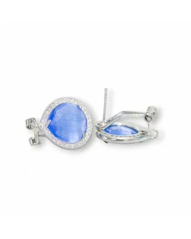 Base Per Orecchini A Perno Chiuso Di Ottone Con Cristalli Goccia Zirconata 5 Paia Rodiato Blu-BASI CON PIETRE E PERLINE | Worldofjewel.com