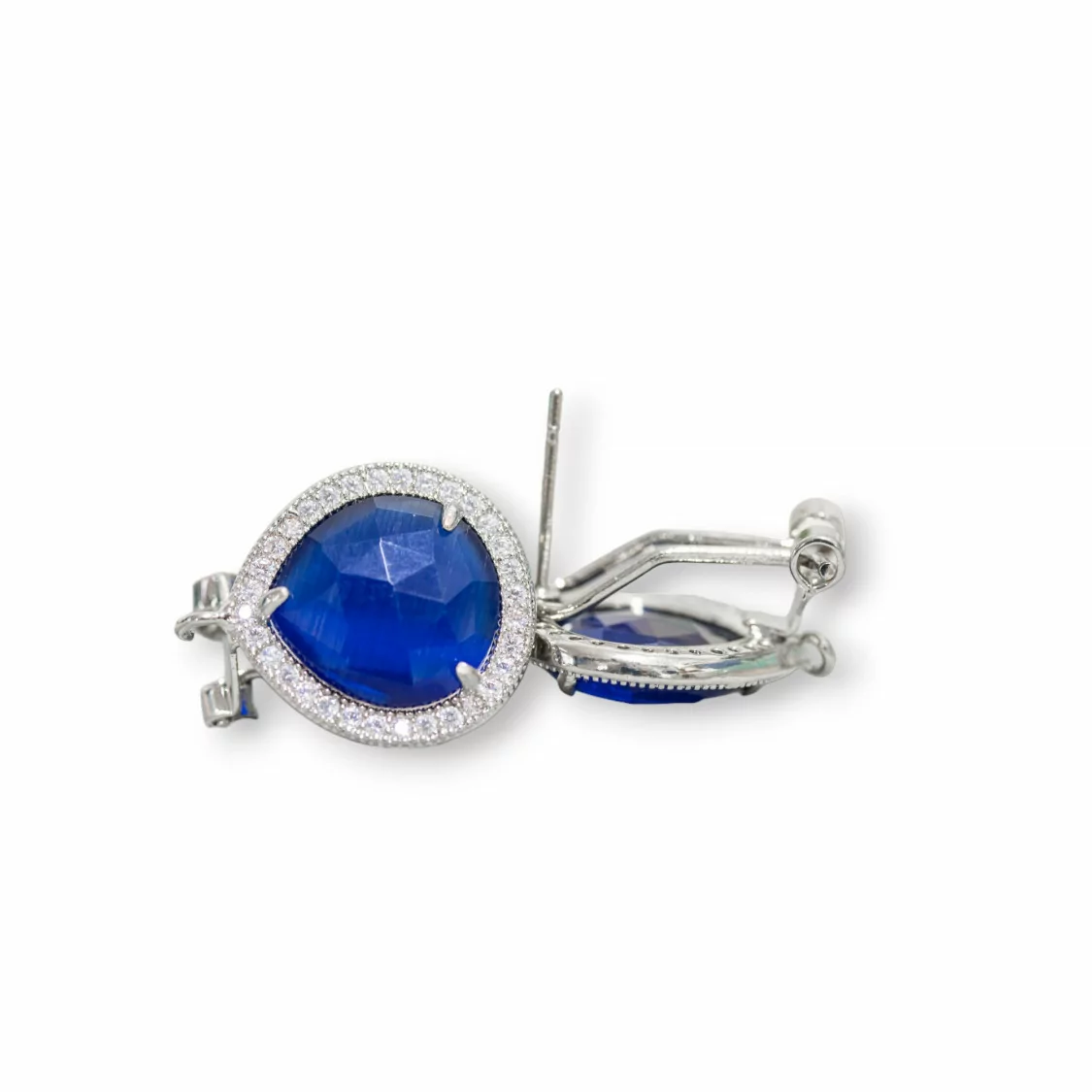 Base Per Orecchini A Perno Chiuso Di Ottone Con Cristalli Goccia Zirconata 5 Paia Rodiato Blu Zaffiro-BASI CON PIETRE E PERLINE | Worldofjewel.com