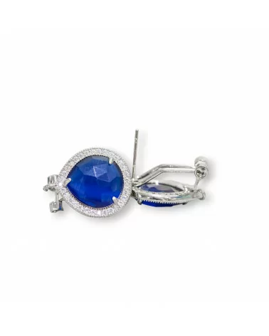 Base Per Orecchini A Perno Chiuso Di Ottone Con Cristalli Goccia Zirconata 5 Paia Rodiato Blu Zaffiro-BASI CON PIETRE E PERLINE | Worldofjewel.com