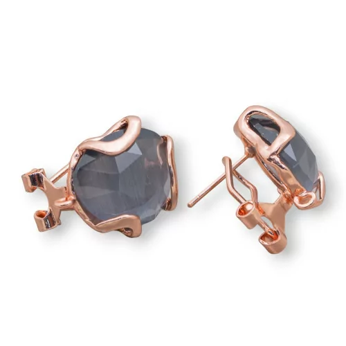 Base Per Orecchini A Perno Chiuso Di Bronzo Con Occhio Di Gatto Irregolare Sfaccettato 17mm 5 Paia Oro Rosa Grigio-BASI CON PIETRE E PERLINE | Worldofjewel.com