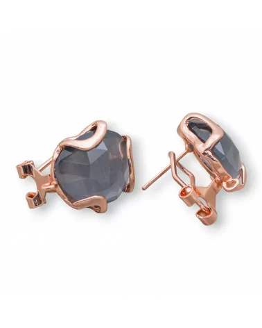 Base Per Orecchini A Perno Chiuso Di Bronzo Con Occhio Di Gatto Irregolare Sfaccettato 17mm 5 Paia Oro Rosa Grigio-BASI CON PIETRE E PERLINE | Worldofjewel.com