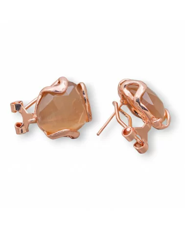 Base Per Orecchini A Perno Chiuso Di Bronzo Con Occhio Di Gatto Irregolare Sfaccettato 17mm 5 Paia Oro Rosa Marrone-BASI CON PIETRE E PERLINE | Worldofjewel.com