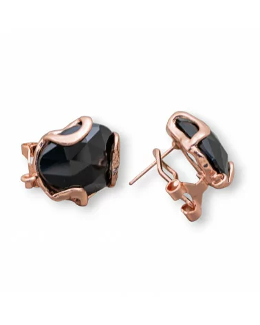 Base Per Orecchini A Perno Chiuso Di Bronzo Con Occhio Di Gatto Irregolare Sfaccettato 17mm 5 Paia Oro Rosa Nero Jet-BASI CON PIETRE E PERLINE | Worldofjewel.com