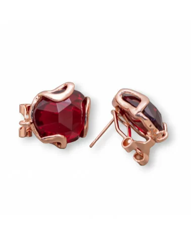 Base Per Orecchini A Perno Chiuso Di Bronzo Con Occhio Di Gatto Irregolare Sfaccettato 17mm 5 Paia Oro Rosa Ruby-BASI CON PIETRE E PERLINE | Worldofjewel.com