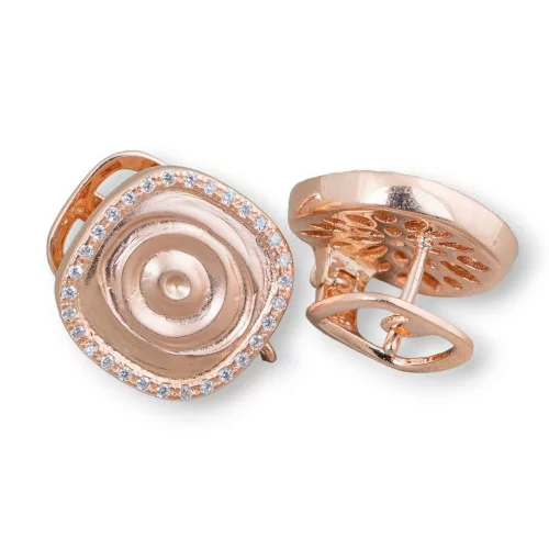 Base Per Orecchini Di Argento 925 Con Zirconi Perno Chiuso 15mm 1 Coppia Oro Rosa-BASI DI ARGENTO 925 | Worldofjewel.com