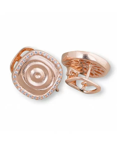 Base Per Orecchini Di Argento 925 Con Zirconi Perno Chiuso 15mm 1 Coppia Oro Rosa-BASI DI ARGENTO 925 | Worldofjewel.com