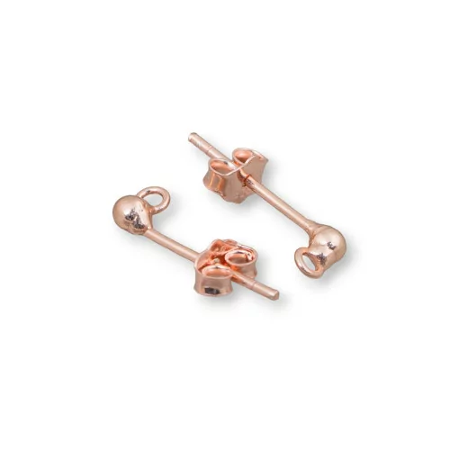 Base Per Orecchini Di Argento 925 Perno Con Pallina 3mm 15 Paia Completo Di Farfalline Oro Rosa-BASI DI ARGENTO 925 | Worldofjewel.com