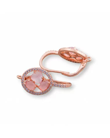 Base Per Orecchini Di Ottone A Monachella Chiusa Ovale Con Cabochon Di Occhi Di Gatto Incastonati 13,5x25mm 5 Paia Oro Rosa Ros-BASI CON PIETRE E PERLINE | Worldofjewel.com