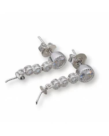 Base Per Orecchini Di Argento 925 Perno Con Zirconi 4 Punti Luce 06x21mm 2 Paia Rodiato-BASI DI ARGENTO 925 | Worldofjewel.com