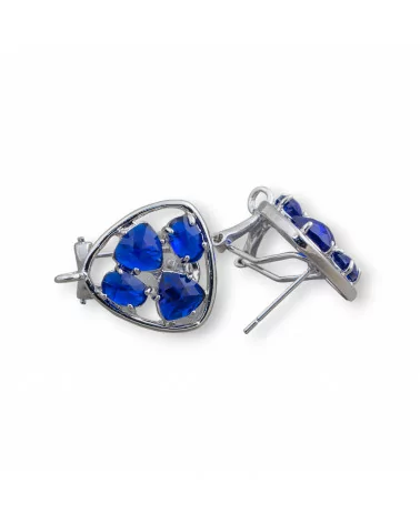 Base Per Orecchini Di Ottone A Perno Chiuso Plettro Con Cabochon Di Occhi Di Gatto Incastonati 16,5mm 5 Paia Rodiato Blu-BASI CON PIETRE E PERLINE | Worldofjewel.com