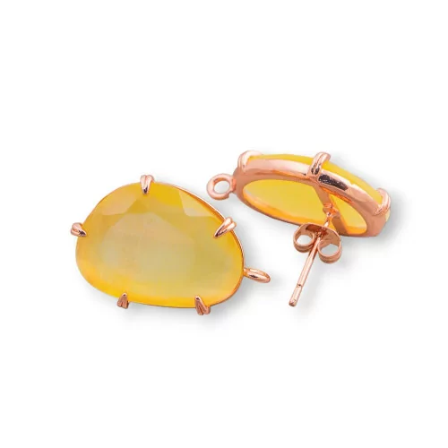 Base Per Orecchini Di Ottone A Perno Con Occhio Di Gatto Sfaccettato 14,5x18mm 6 Paia Oro Rosa Giallo-BASI CON PIETRE E PERLINE | Worldofjewel.com