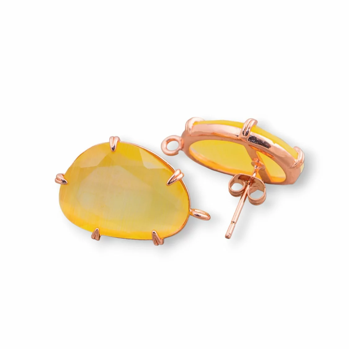 Base Per Orecchini Di Ottone A Perno Con Occhio Di Gatto Sfaccettato 14,5x18mm 6 Paia Oro Rosa Giallo-BASI CON PIETRE E PERLINE | Worldofjewel.com