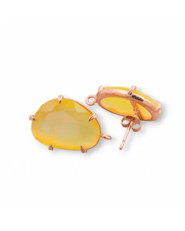 Base Per Orecchini Di Ottone A Perno Con Occhio Di Gatto Sfaccettato 14,5x18mm 6 Paia Oro Rosa Giallo-BASI CON PIETRE E PERLINE | Worldofjewel.com