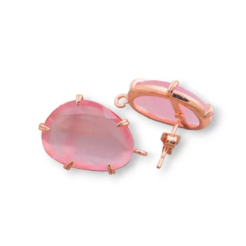 Base Per Orecchini Di Ottone A Perno Con Occhio Di Gatto Sfaccettato 14,5x18mm 6 Paia Oro Rosa Rosa-BASI CON PIETRE E PERLINE | Worldofjewel.com