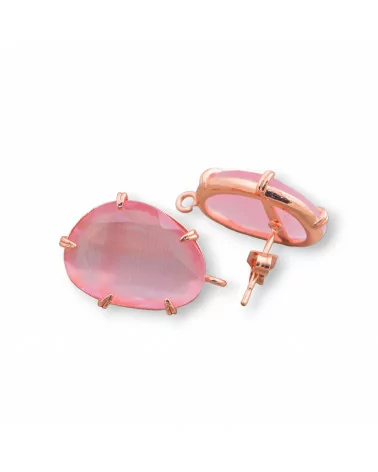 Base Per Orecchini Di Ottone A Perno Con Occhio Di Gatto Sfaccettato 14,5x18mm 6 Paia Oro Rosa Rosa-BASI CON PIETRE E PERLINE | Worldofjewel.com