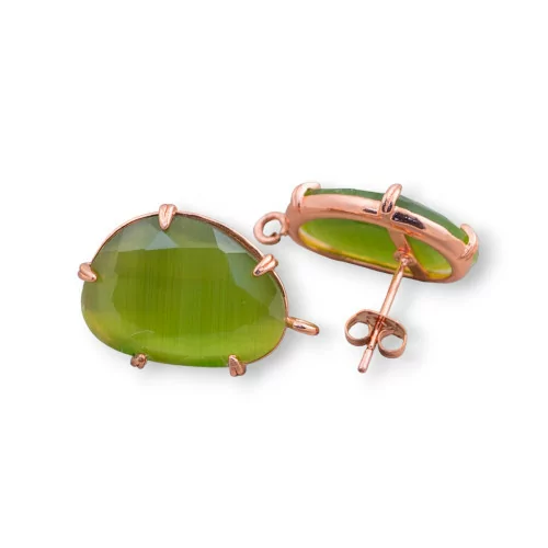 Base Per Orecchini Di Ottone A Perno Con Occhio Di Gatto Sfaccettato 14,5x18mm 6 Paia Oro Rosa Verde Bosco-BASI CON PIETRE E PERLINE | Worldofjewel.com