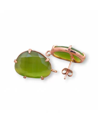 Base Per Orecchini Di Ottone A Perno Con Occhio Di Gatto Sfaccettato 14,5x18mm 6 Paia Oro Rosa Verde Bosco-BASI CON PIETRE E PERLINE | Worldofjewel.com