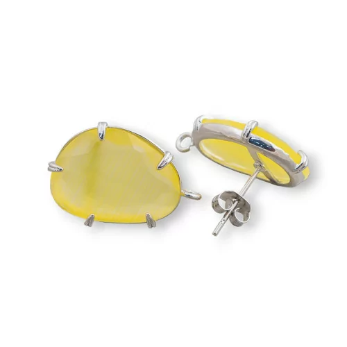 Base Per Orecchini Di Ottone A Perno Con Occhio Di Gatto Sfaccettato 14,5x18mm 6 Paia Rodiato Giallo-BASI CON PIETRE E PERLINE | Worldofjewel.com