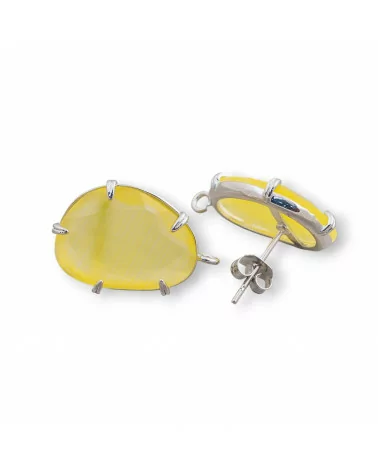 Base Per Orecchini Di Ottone A Perno Con Occhio Di Gatto Sfaccettato 14,5x18mm 6 Paia Rodiato Giallo-BASI CON PIETRE E PERLINE | Worldofjewel.com