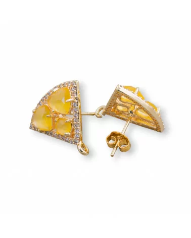 Base Per Orecchini Di Ottone A Perno Triangolo Con Cabochon Di Occhi Di Gatto Incastonati 18x15mm 5 Paia Dorato Giallo-BASI CON PIETRE E PERLINE | Worldofjewel.com