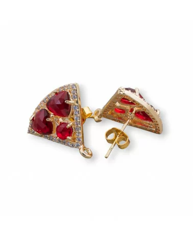 Base Per Orecchini Di Ottone A Perno Triangolo Con Cabochon Di Occhi Di Gatto Incastonati 18x15mm 5 Paia Dorato Rosso-BASI CON PIETRE E PERLINE | Worldofjewel.com