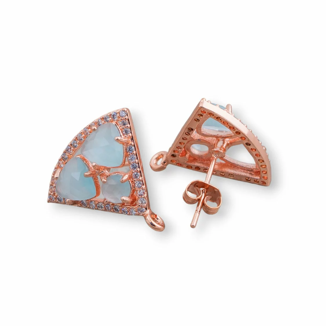 Base Per Orecchini Di Ottone A Perno Triangolo Con Cabochon Di Occhi Di Gatto Incastonati 18x15mm 5 Paia Oro Rosa Acqua-BASI CON PIETRE E PERLINE | Worldofjewel.com