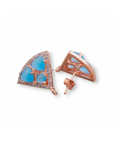 Base Per Orecchini Di Ottone A Perno Triangolo Con Cabochon Di Occhi Di Gatto Incastonati 18x15mm 5 Paia Oro Rosa Azzurro-BASI CON PIETRE E PERLINE | Worldofjewel.com