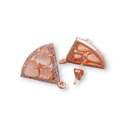 Base Per Orecchini Di Ottone A Perno Triangolo Con Cabochon Di Occhi Di Gatto Incastonati 18x15mm 5 Paia Oro Rosa Pesca-BASI CON PIETRE E PERLINE | Worldofjewel.com