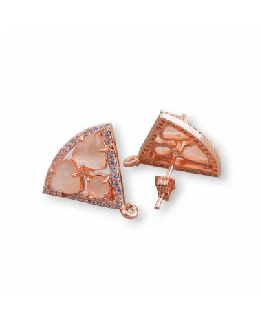 Base Per Orecchini Di Ottone A Perno Triangolo Con Cabochon Di Occhi Di Gatto Incastonati 18x15mm 5 Paia Oro Rosa Pesca-BASI CON PIETRE E PERLINE | Worldofjewel.com