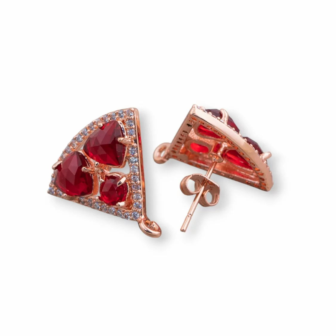 Base Per Orecchini Di Ottone A Perno Triangolo Con Cabochon Di Occhi Di Gatto Incastonati 18x15mm 5 Paia Oro Rosa Rosso-BASI CON PIETRE E PERLINE | Worldofjewel.com