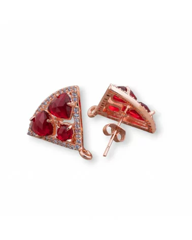 Base Per Orecchini Di Ottone A Perno Triangolo Con Cabochon Di Occhi Di Gatto Incastonati 18x15mm 5 Paia Oro Rosa Rosso-BASI CON PIETRE E PERLINE | Worldofjewel.com