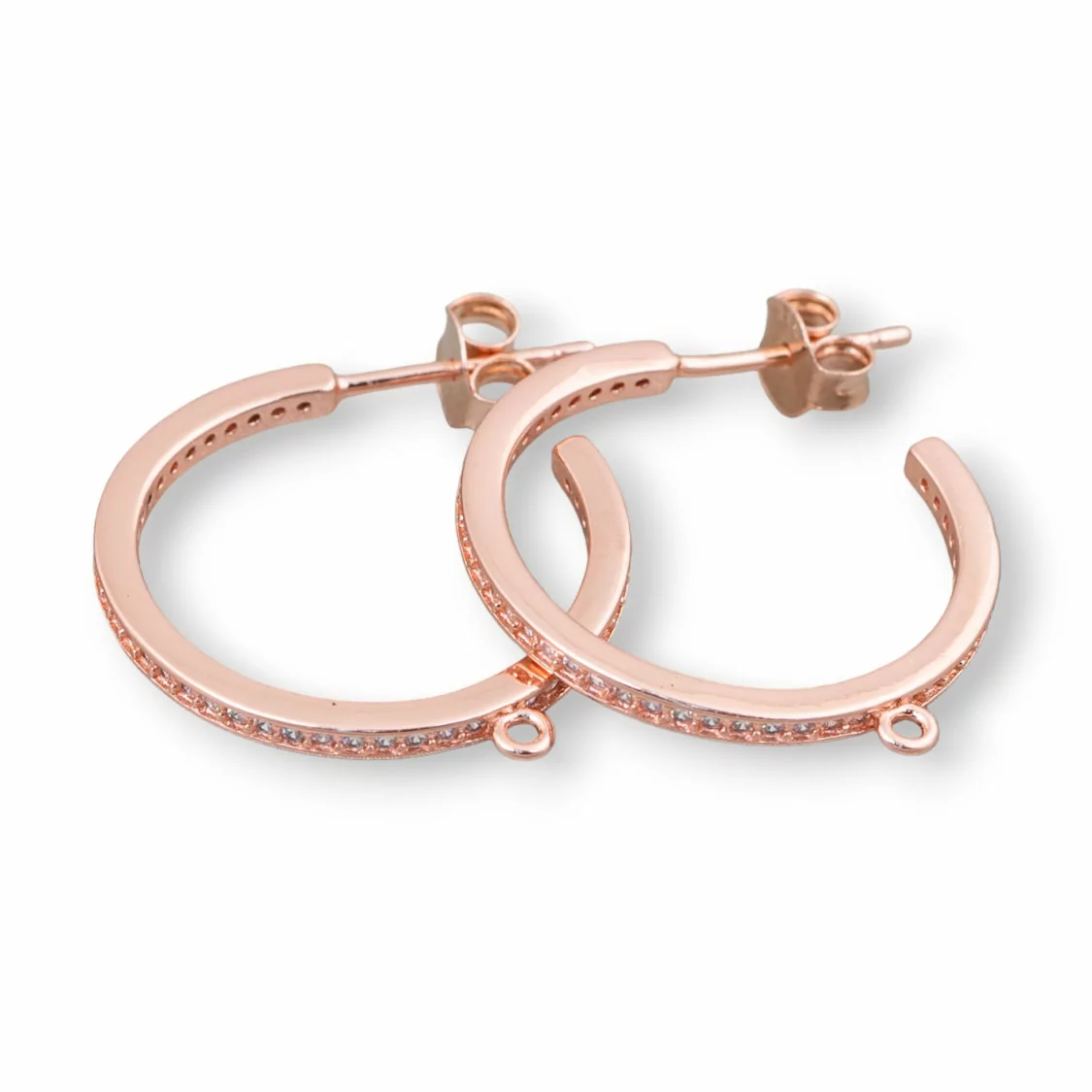 Base Per Orecchini Perno Di Argento 925 Con Zirconi Micropave' Cerchietto 22mm 2 Paia Oro Rosa-BASI DI ARGENTO 925 | Worldofjewel.com