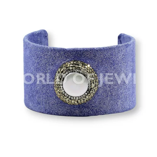 Bracciale Di Pelle Con Strass Marcasite, Perle Di Fiume E Pietre Dure 4cm Blu-BRACCIALI DI ECOPELLE | Worldofjewel.com