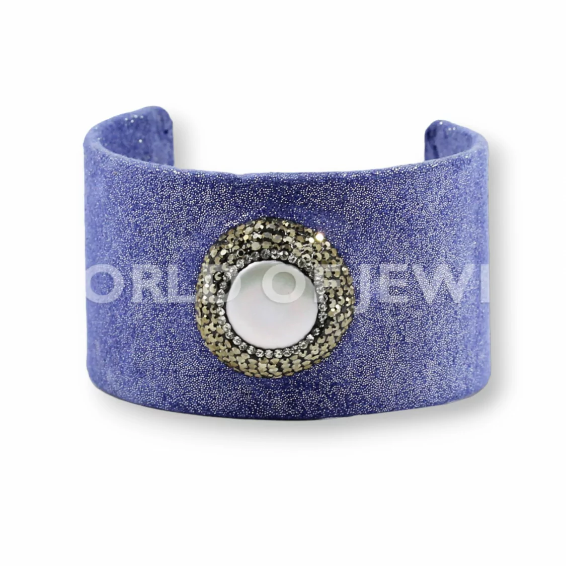 Bracciale Di Pelle Con Strass Marcasite, Perle Di Fiume E Pietre Dure 4cm Blu-BRACCIALI BIJOUX | Worldofjewel.com