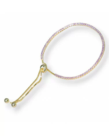 Bracciale Di Argento 925 Tennis Saliscendi Con Zirconi 2mm Dorato + Lavanda Con Misura Regolabile 2pz-BRACCIALI TENNIS | Worldofjewel.com