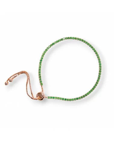 Bracciale Di Argento 925 Tennis Saliscendi Con Zirconi 2mm Oro Rosa + Verde Smeraldo Con Misura Regolabile 2pz-BRACCIALI TENNIS | Worldofjewel.com