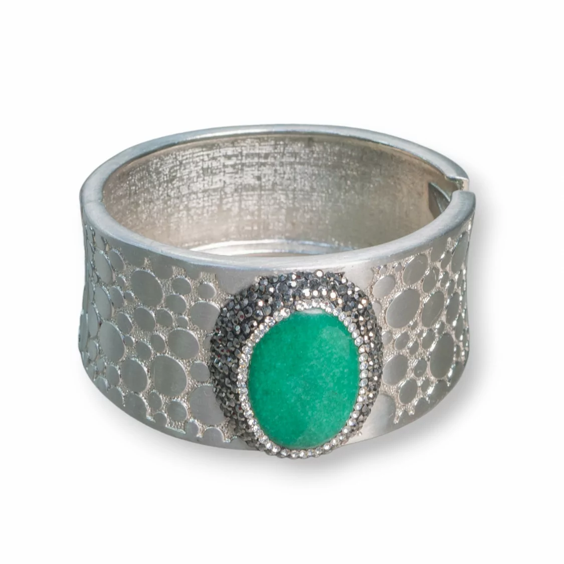 Bracciale Di Ottone Con Pietre Dure E Strass Marcasite M300 Verde E Rodiato-BRACCIALI BRONZO E OCCHIO DI GATTO | Worldofjewel.com