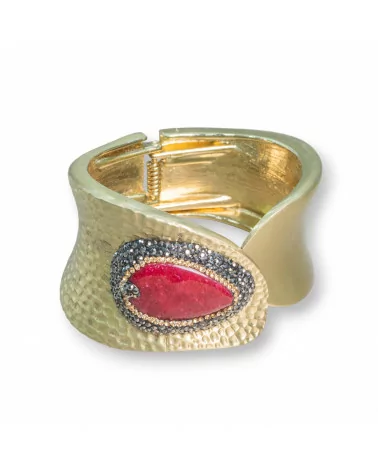 Bracciale Di Ottone Con Pietre Dure E Strass Marcasite M310 Rosso E Dorato-BRACCIALI BRONZO E OCCHIO DI GATTO | Worldofjewel.com