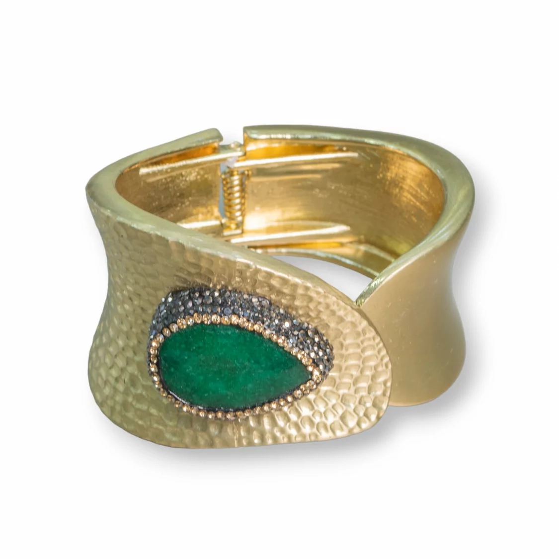 Bracciale Di Ottone Con Pietre Dure E Strass Marcasite M310 Verde E Dorato-BRACCIALI BRONZO E OCCHIO DI GATTO | Worldofjewel.com