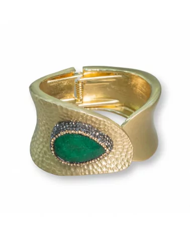 Bracciale Di Ottone Con Pietre Dure E Strass Marcasite M310 Verde E Dorato-BRACCIALI BRONZO E OCCHIO DI GATTO | Worldofjewel.com