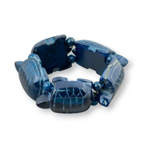 Bracciale Di Pietre Dure Tartaruga Grande Tartaruga 31x48mm Agata Blu Scuro-BRACCIALI BIJOUX | Worldofjewel.com