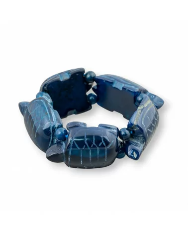 Bracciale Di Pietre Dure Tartaruga Grande Tartaruga 31x48mm Agata Blu Scuro-BRACCIALI BIJOUX | Worldofjewel.com