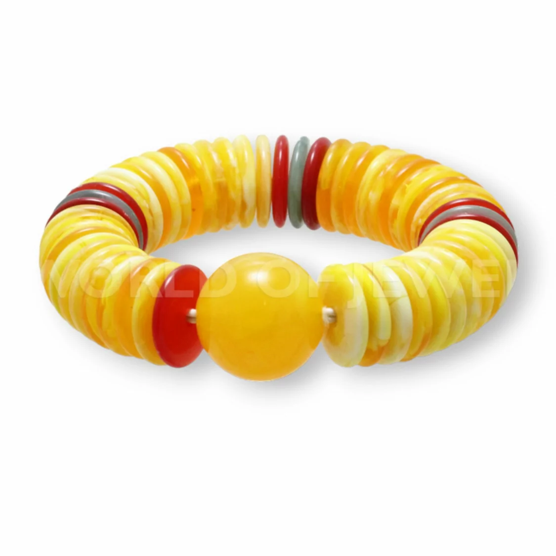 Bracciale Di Resina Imitazione Ambra Dischi 18mm Sfera Centrale 22mm Giallo-BRACCIALI BIJOUX | Worldofjewel.com