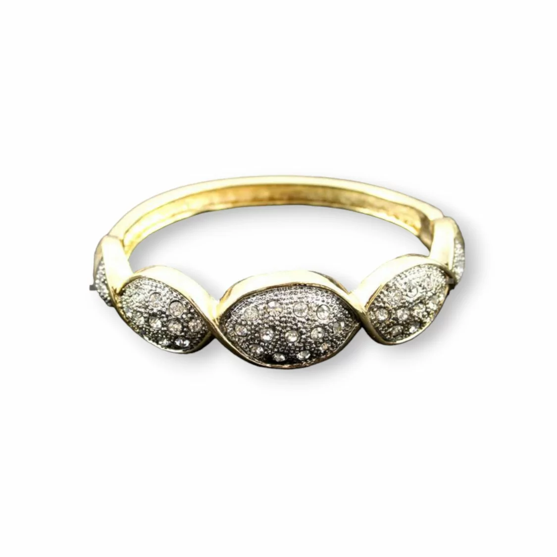 Bracciale Rigido Di Ottone Con Strass - Dorato-BRACCIALI BRONZO E OCCHIO DI GATTO | Worldofjewel.com