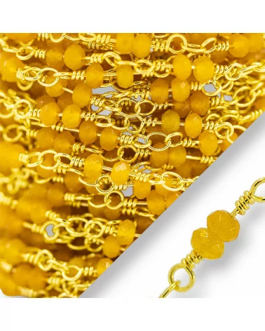 Catena Rosario Di Ottone Con Giada Rondelle Sfaccettate 3,5mm Con Nodo Orafo 10 Metri Giallo-CATENE ROSARIO PERLINE | Worldofjewel.com