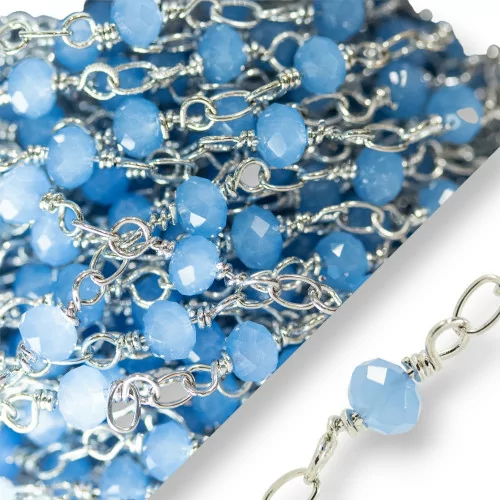 Catena Rosario Di Ottone Cristalli Rondelle Sfaccettate 4x3mm Con Nodo Orafo 10 Metri Rodiato Azzurro-CATENE ROSARIO PERLINE | Worldofjewel.com